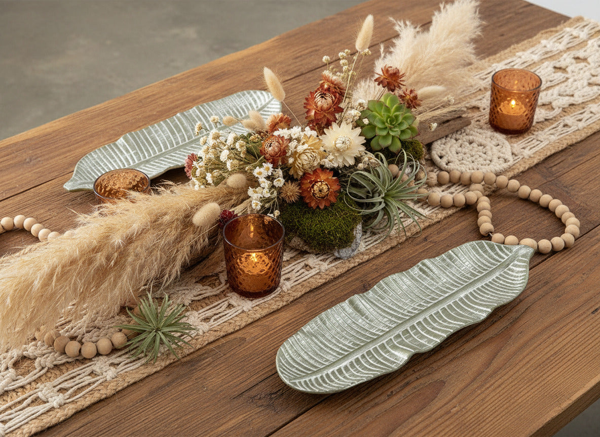 Assiettes ou plats en forme de feuilles en bois