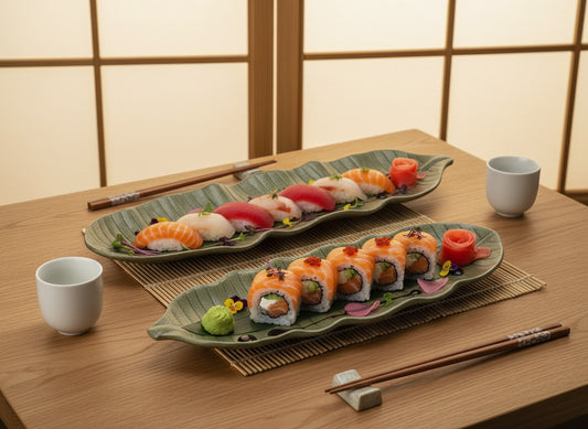 Assiettes ou plats en forme de feuilles en bois