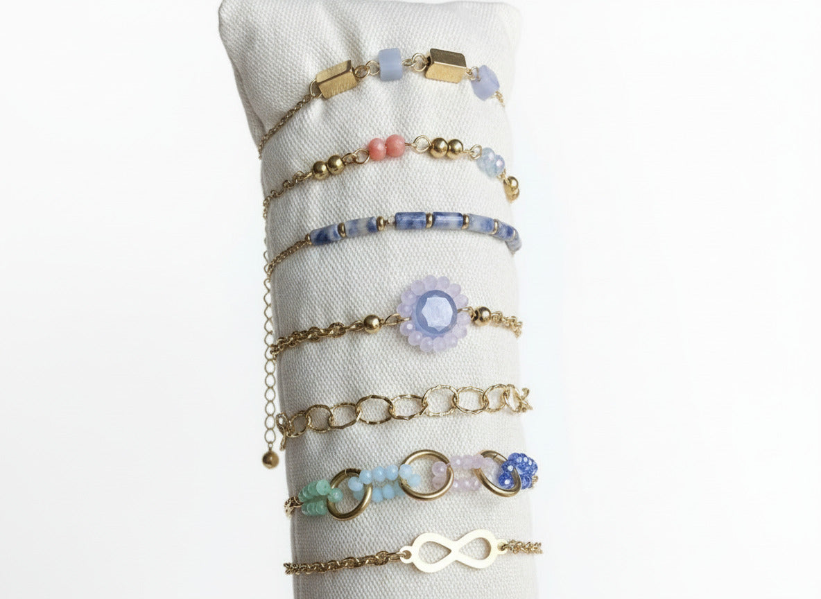 Bracelet en acier inoxydable et pierres bleues