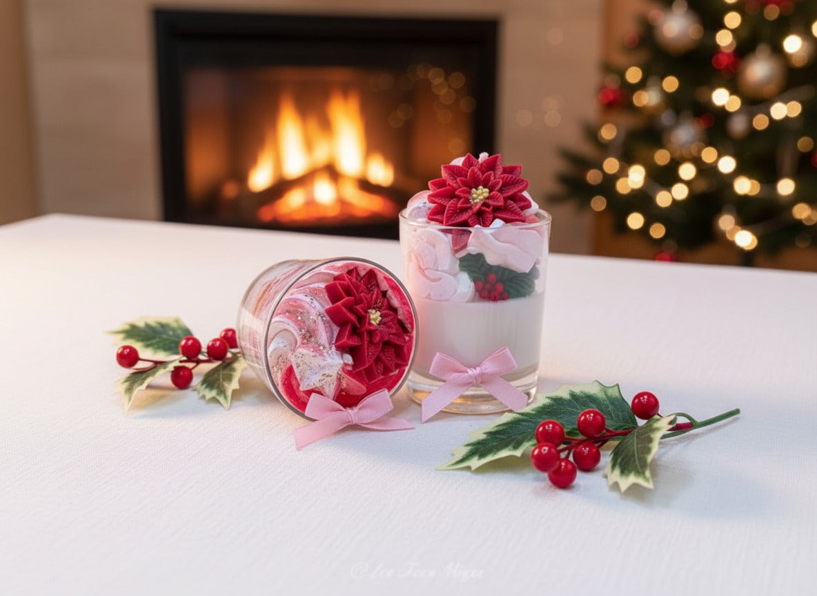 Bougie artisanale de Noël houx