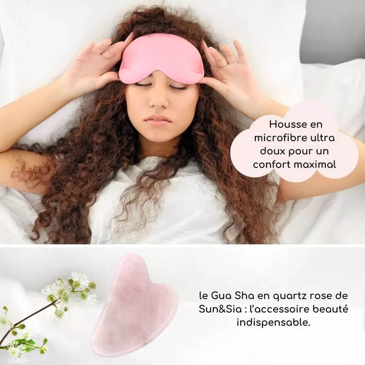 Gua Sha Masseur Visage en Quartz Rose et Masque Yeux Thermothérapie