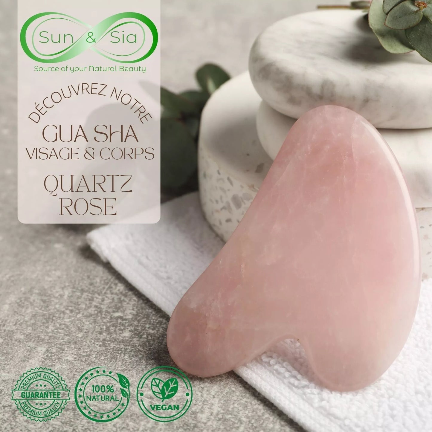 Gua Sha Masseur Visage en Quartz Rose et Masque Yeux Thermothérapie