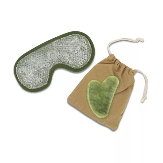 Gua Sha Masseur Visage en Jade Vert et Masque Yeux Thermothérapie