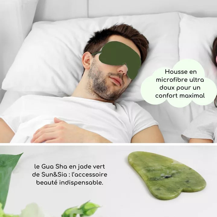 Gua Sha Masseur Visage en Jade Vert et Masque Yeux Thermothérapie