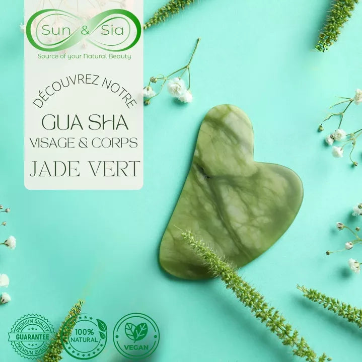 Gua Sha Masseur Visage en Jade Vert et Masque Yeux Thermothérapie