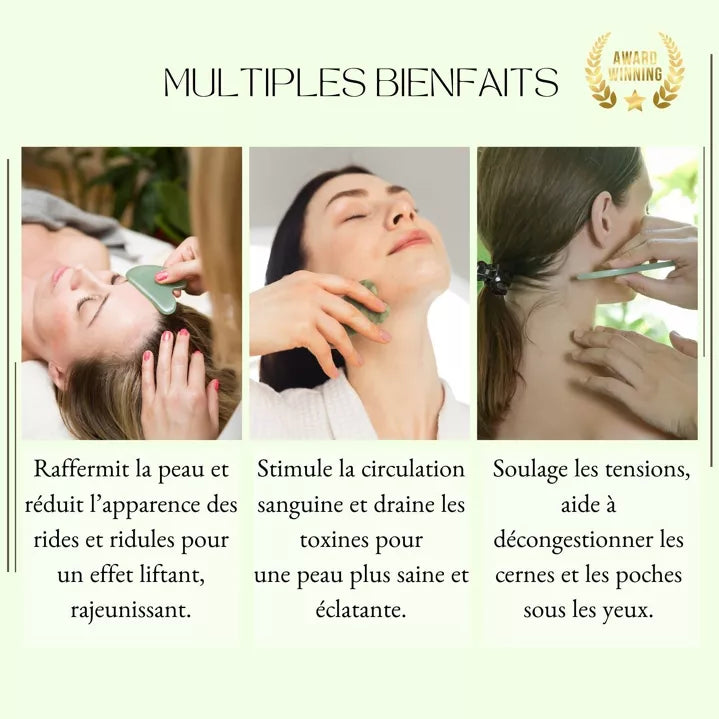 Gua Sha Masseur Visage en Jade Vert et Masque Yeux Thermothérapie