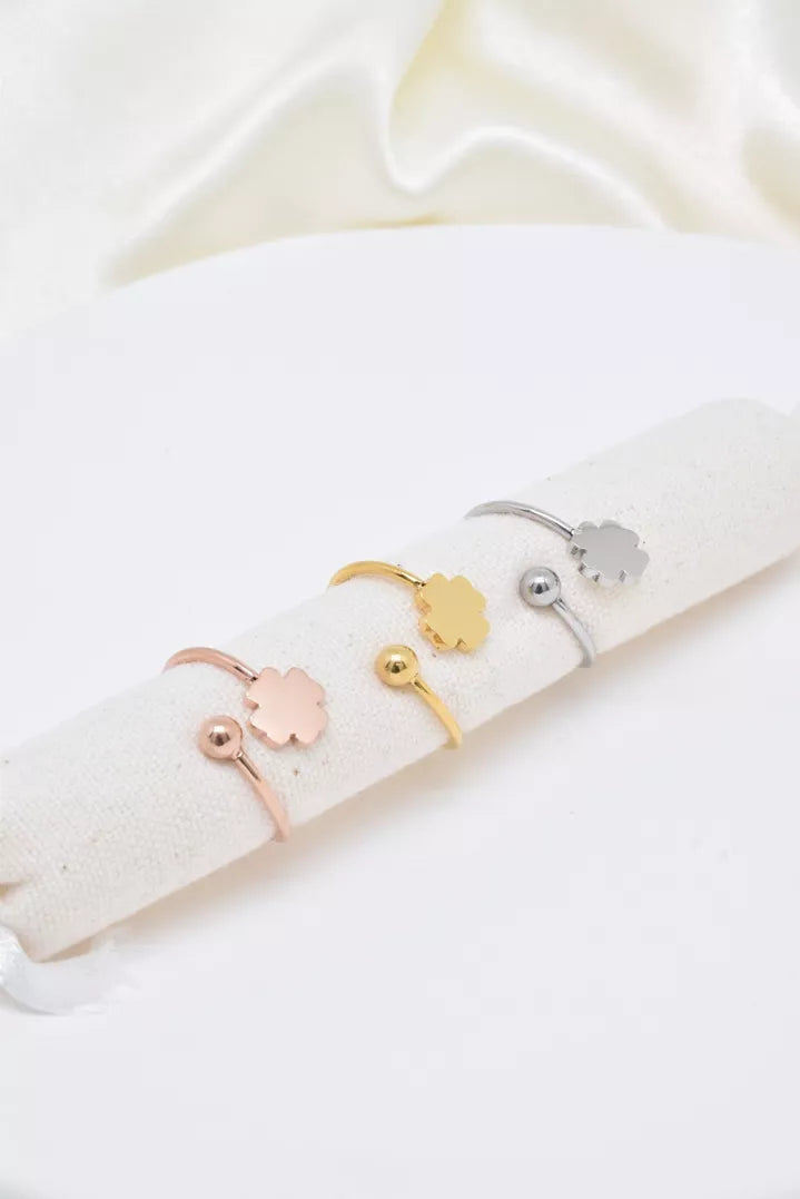 Bague en acier inoxydable trèfle porte bonheur