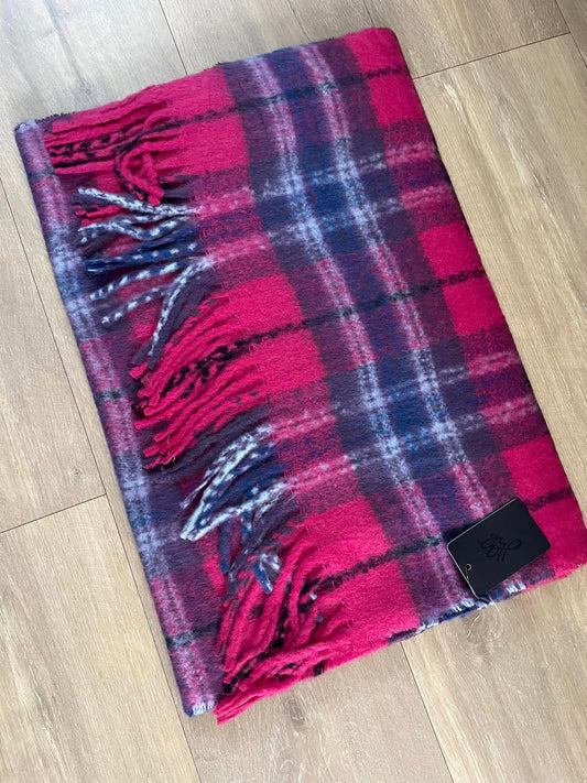 Écharpes Hiver Cocooning – Tartan Rose & Bleu