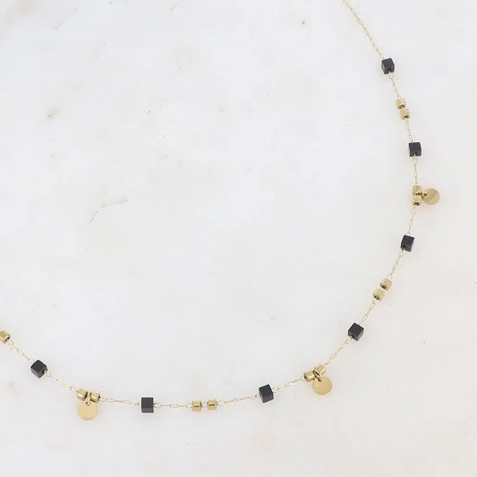 Collier Fin - Pierres Naturelles & Pampilles Rondes | Acier Inoxydable