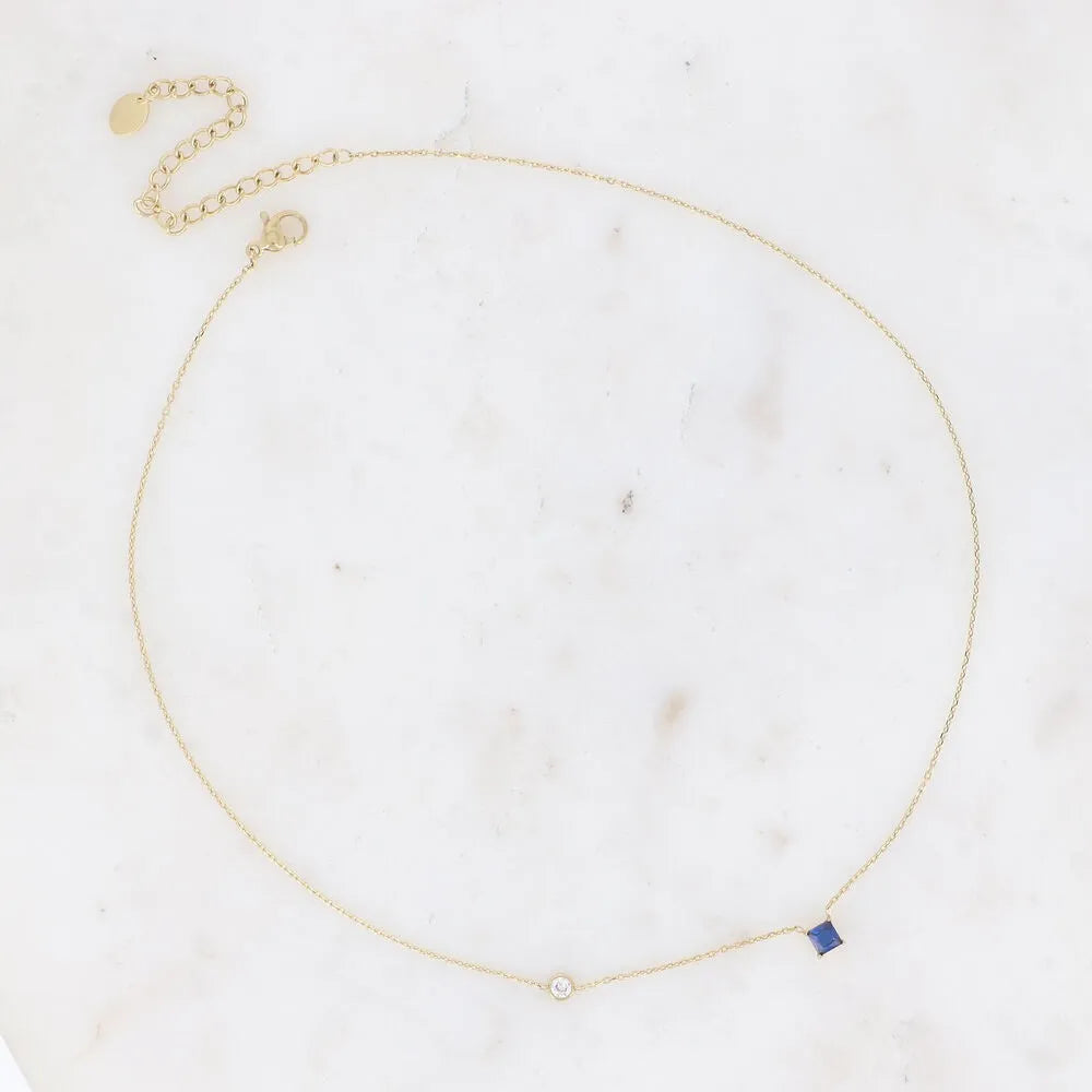 Collier - Cristal Carré & Oxyde de Zirconium | Acier Inoxydable