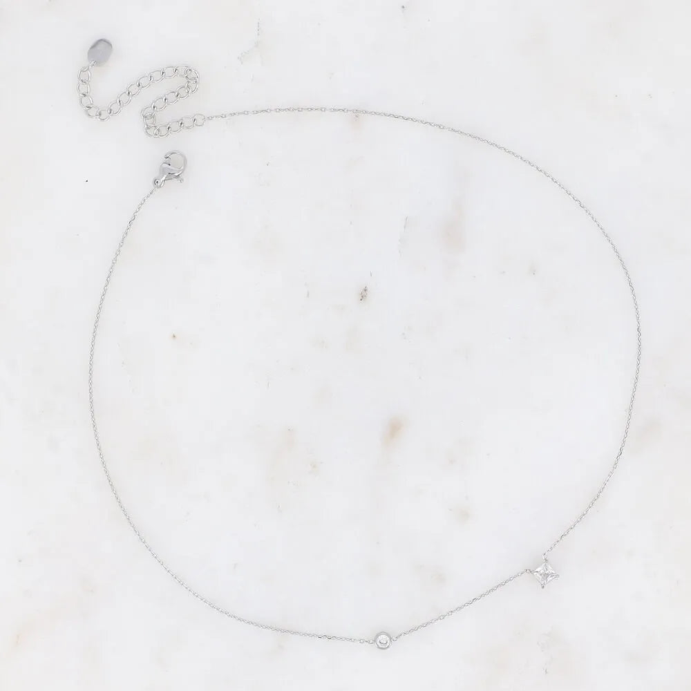 Collier - Cristal Carré & Oxyde de Zirconium | Acier Inoxydable
