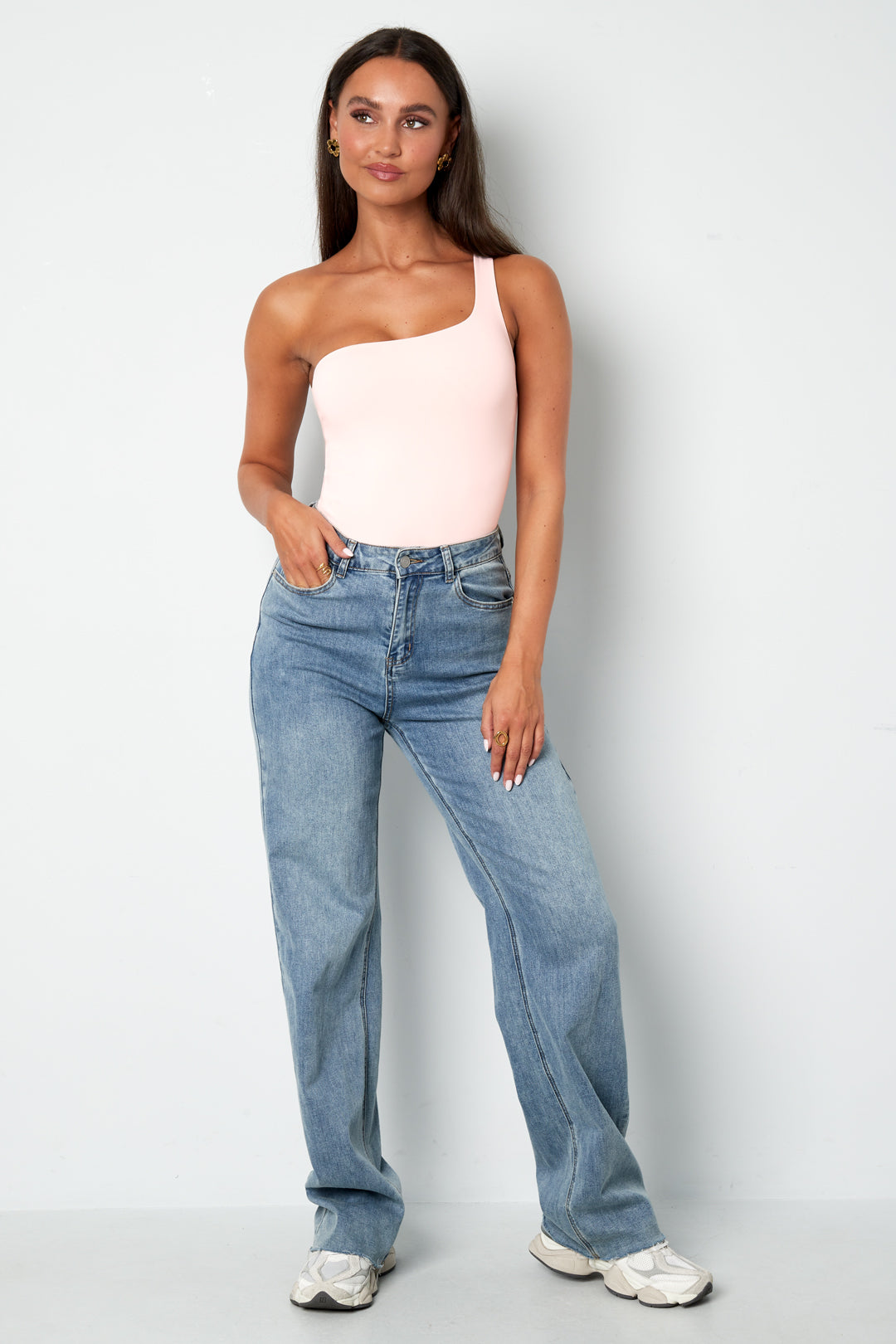 Body Shapewear en Nylon Tricoté à Épaule Unique Printemps/Été Couleur Unie