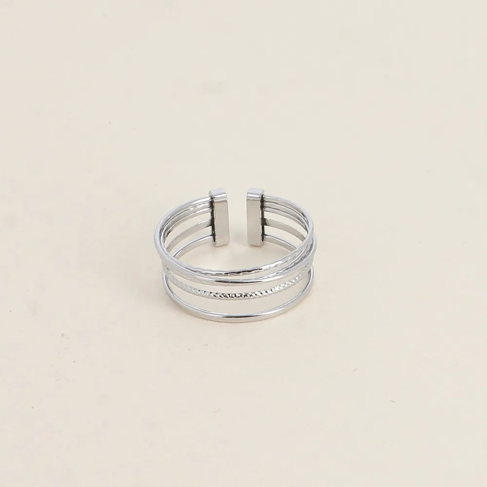 Bague - 5 Anneaux Lisses & Striés | Acier Inoxydable Ajustable