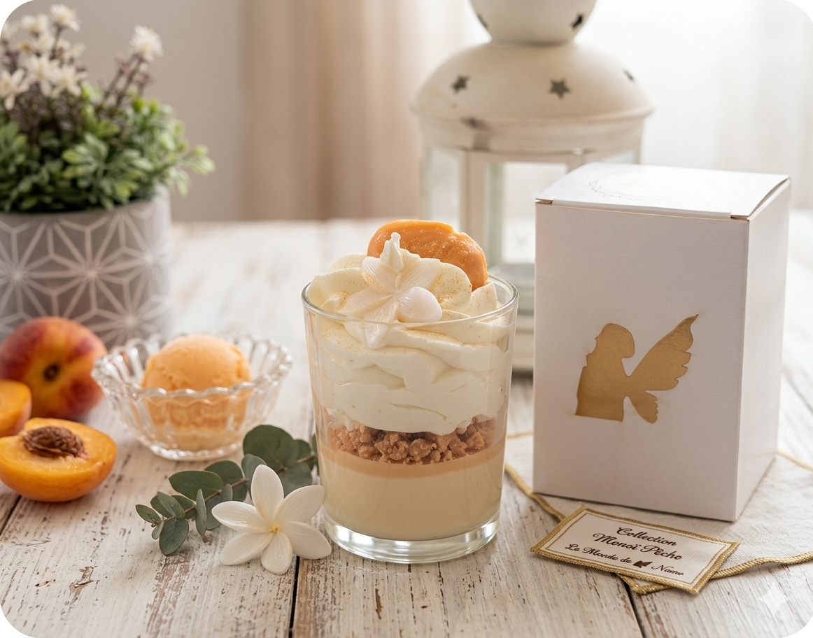 Bougie gourmande artisanale parfum monoï pêche  100% végétale