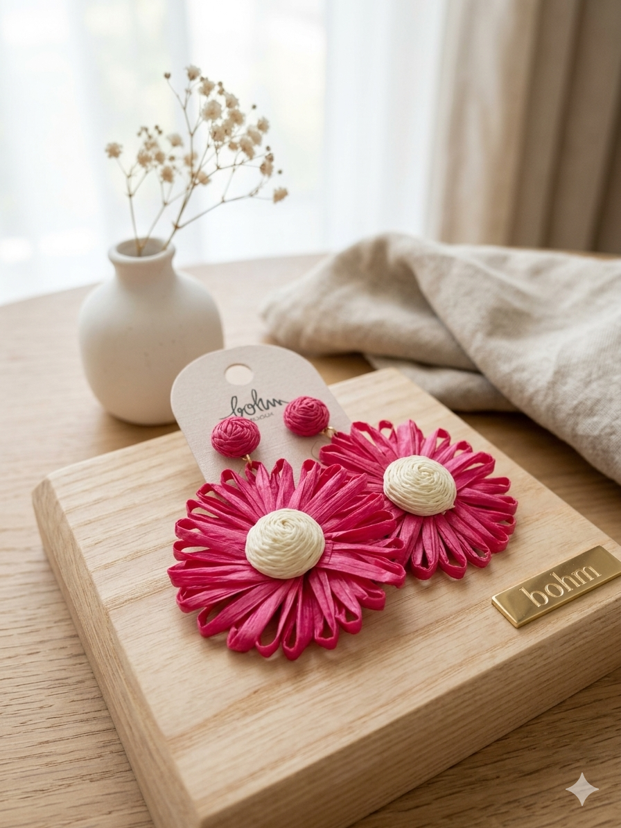 Boucle d'oreille fleur en raphia 4 couleurs Bohm Paris