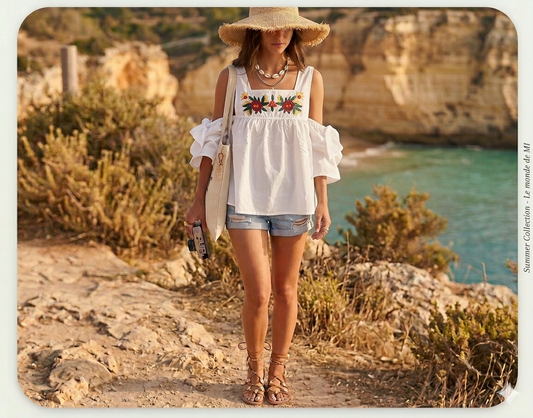 Top brodé Lilie Rose