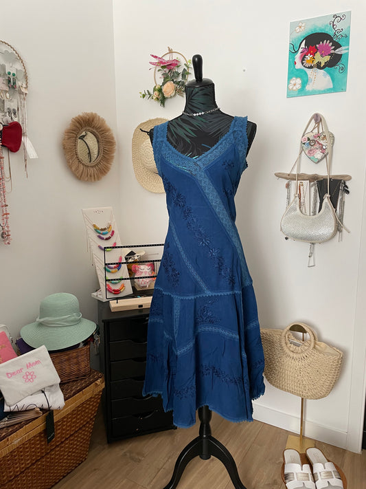 Embroidered denim dress