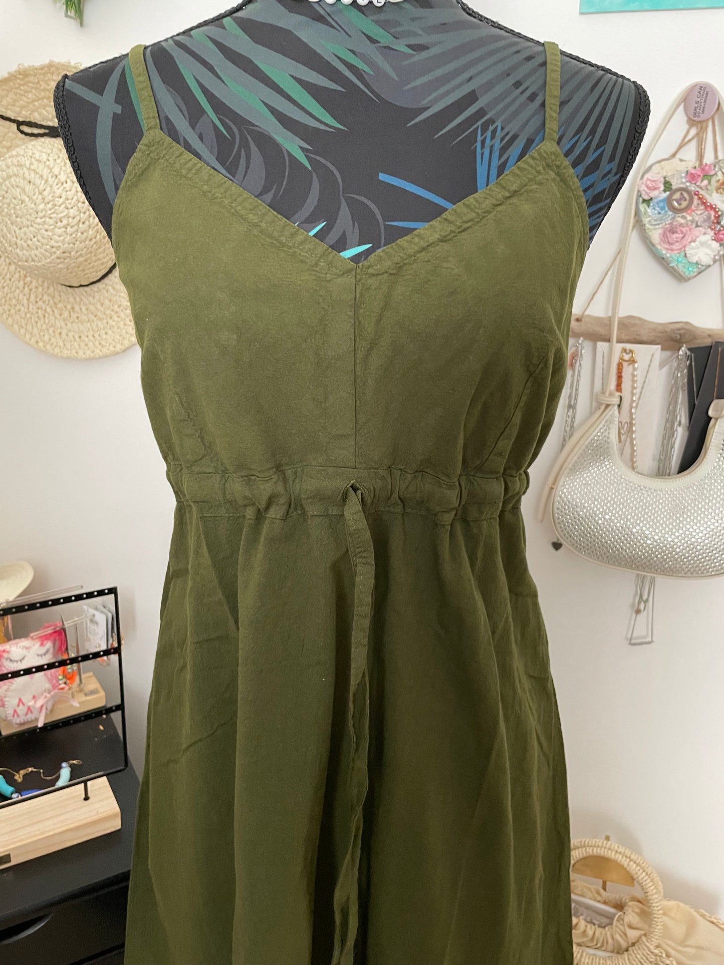 Robe longueur genou kaki en coton