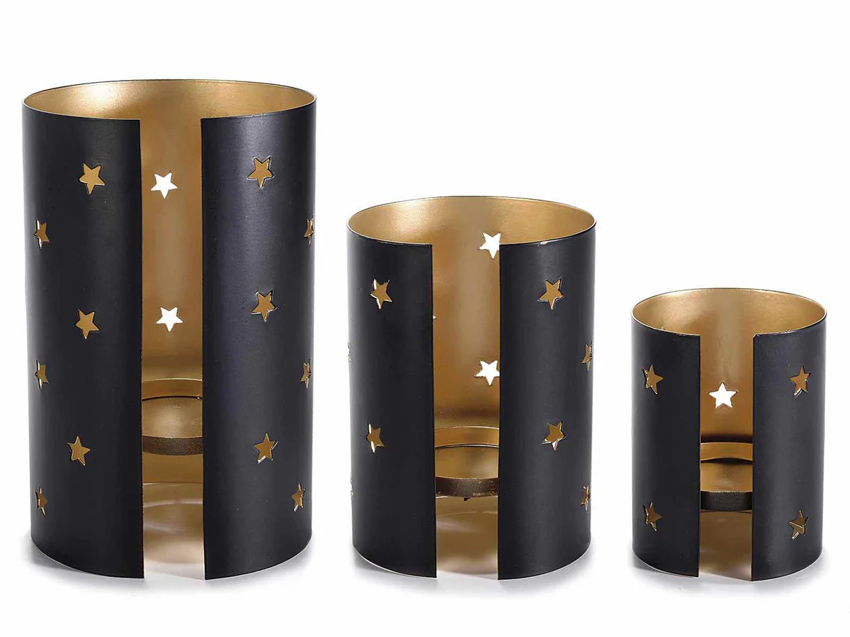 Ensemble de 3 bougeoirs en métal avec étoiles