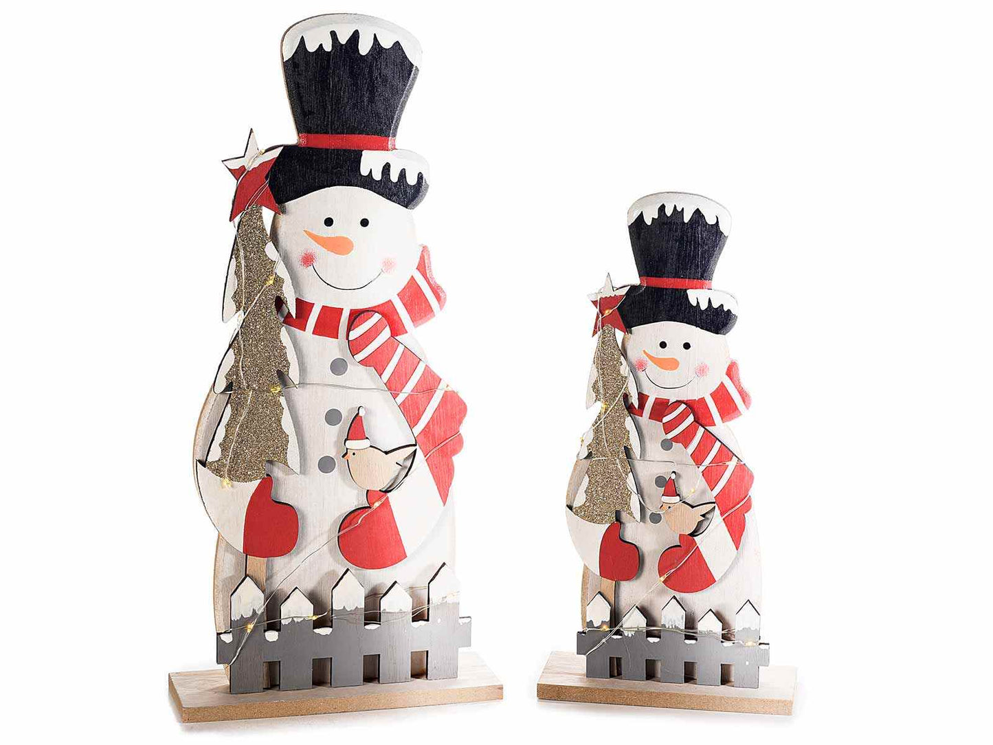 Bonhommes de neige en bois avec lumières LED lot de 2
