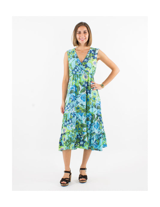 Robe midi boho motifs fleurs colorées