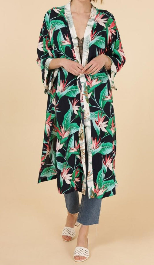 Kimono Long "Évasion Tropicale" en Soie - L'Élégance Luxueuse de l'Été !