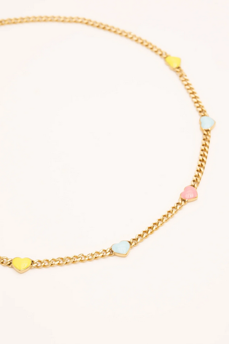 Collier Elisca - Maille Gourmette & 5 Cœurs Émail | Bohm Paris