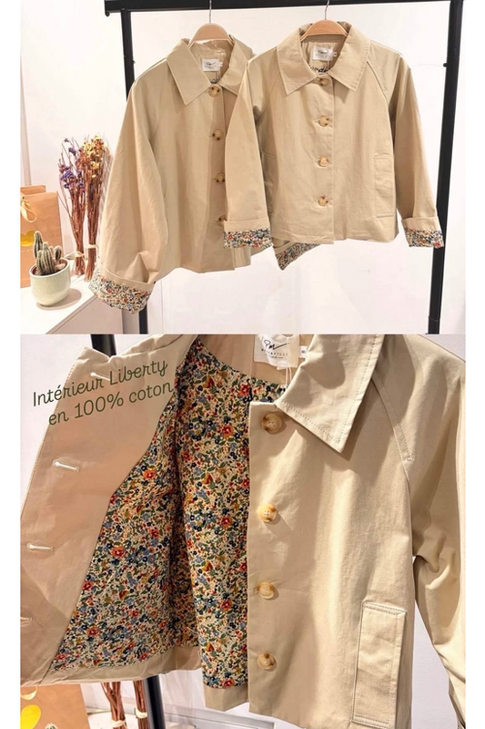 Veste Trench Courte Beige Doublure Fleurie Liberty « MILA »