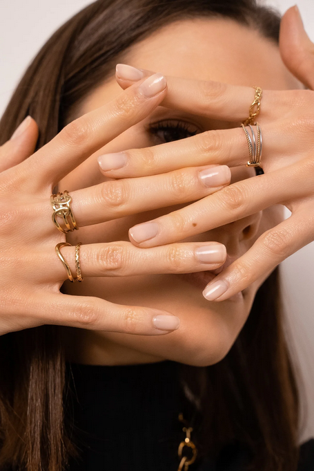 Bague - 5 Anneaux Lisses & Striés | Acier Inoxydable Ajustable