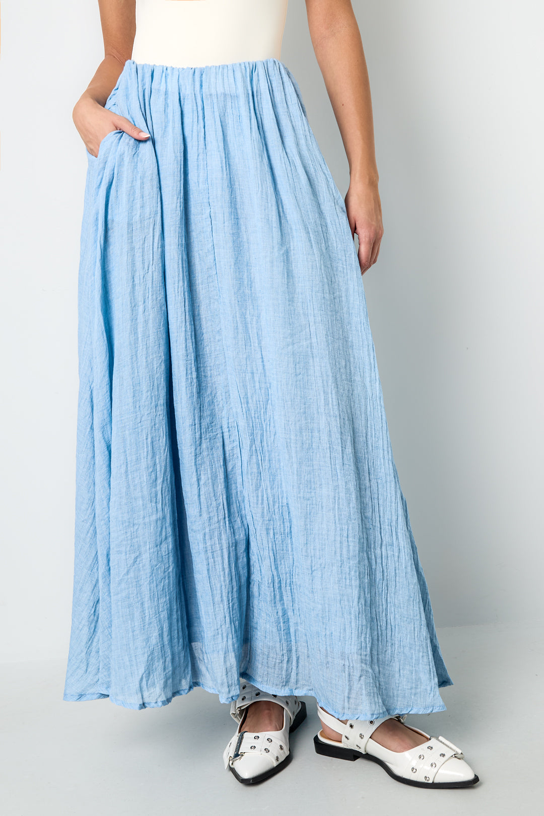 Jupe Maxi Femme en Fibre de Polyester Tissée Style Décontracté Couleur Unie