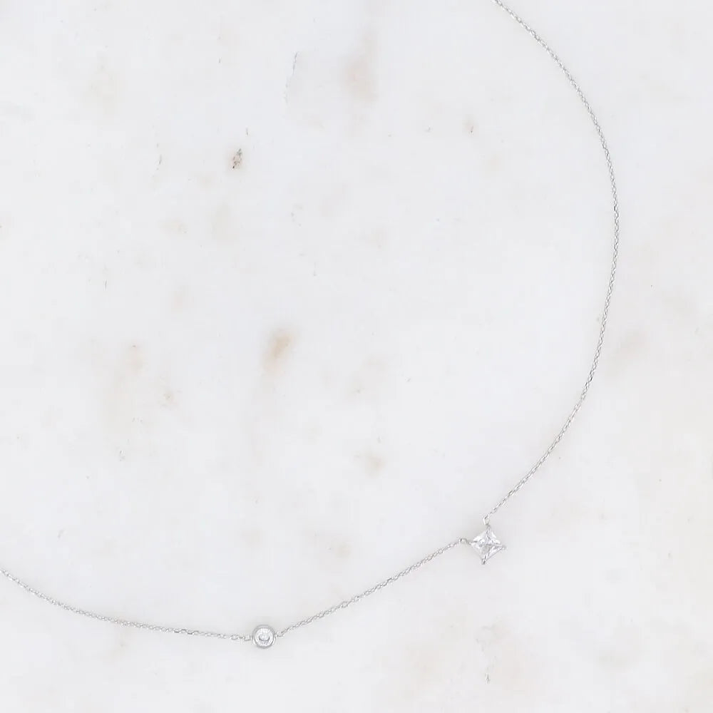 Collier - Cristal Carré & Oxyde de Zirconium | Acier Inoxydable