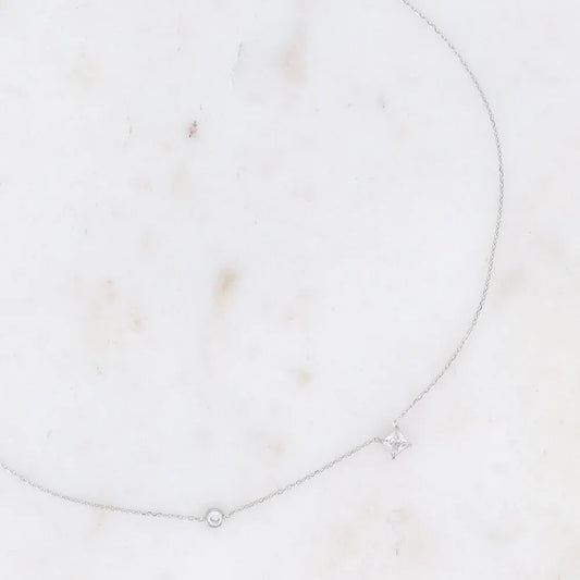 Collier - Cristal Carré & Oxyde de Zirconium | Acier Inoxydable
