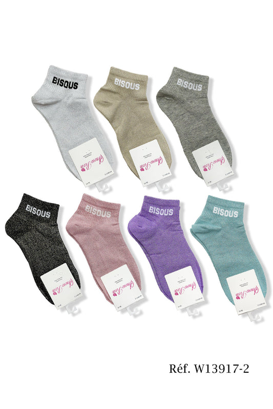 Chaussettes brillantes courtes "BISOUS"