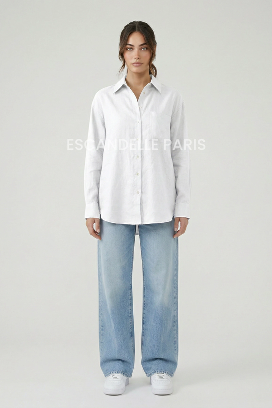 Chemise Légère Asymétrique en Lin & Lyocell « BRUNE » – Blanc Lumineux