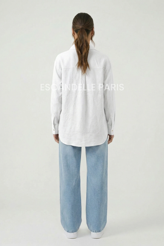 Chemise Légère Asymétrique en Lin & Lyocell « BRUNE » – Blanc Lumineux