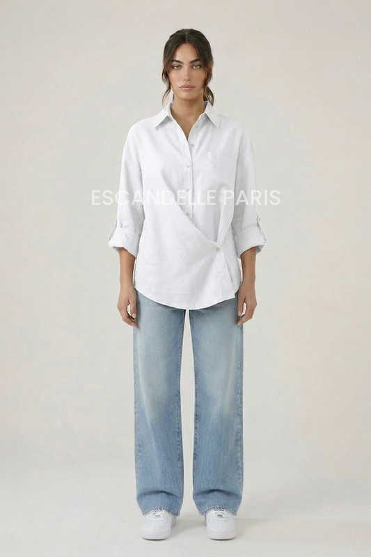 Chemise Légère Asymétrique en Lin & Lyocell « BRUNE » – Blanc Lumineux