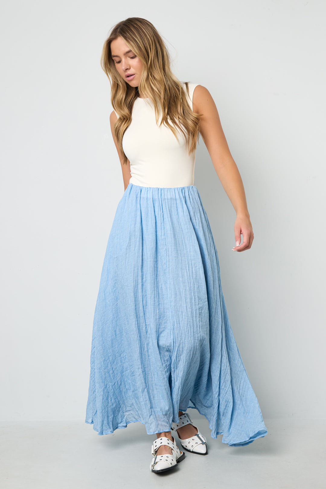 Jupe Maxi Femme en Fibre de Polyester Tissée Style Décontracté Couleur Unie