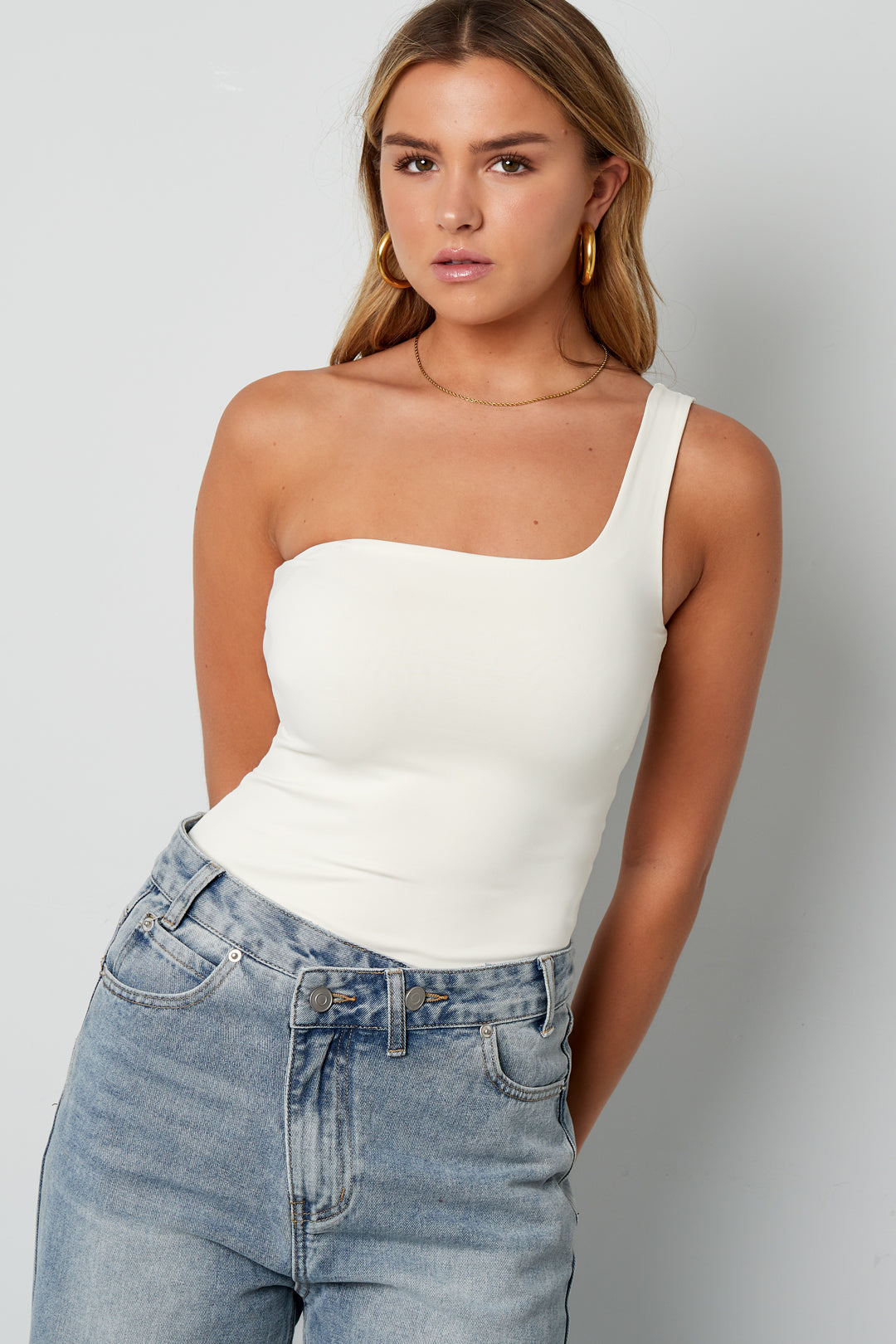 Body Shapewear en Nylon Tricoté à Épaule Unique Printemps/Été Couleur Unie