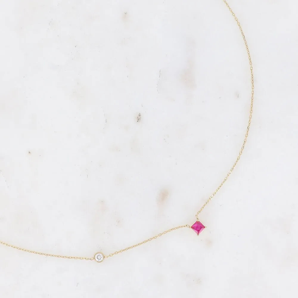 Collier - Cristal Carré & Oxyde de Zirconium | Acier Inoxydable