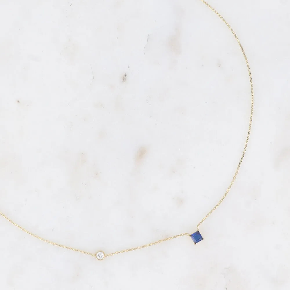 Collier - Cristal Carré & Oxyde de Zirconium | Acier Inoxydable