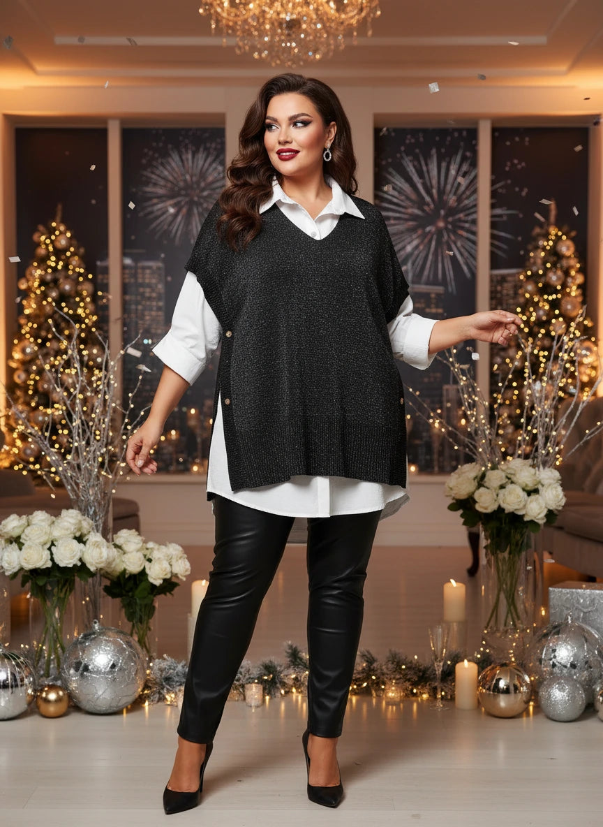 Ensemble 2 pièces chemise + pull type poncho chic ou décontracté