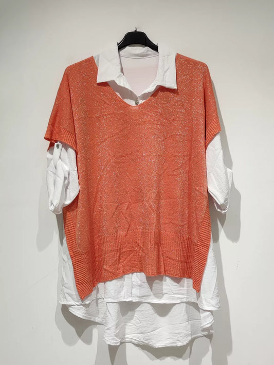 Ensemble 2 pièces chemise + pull type poncho