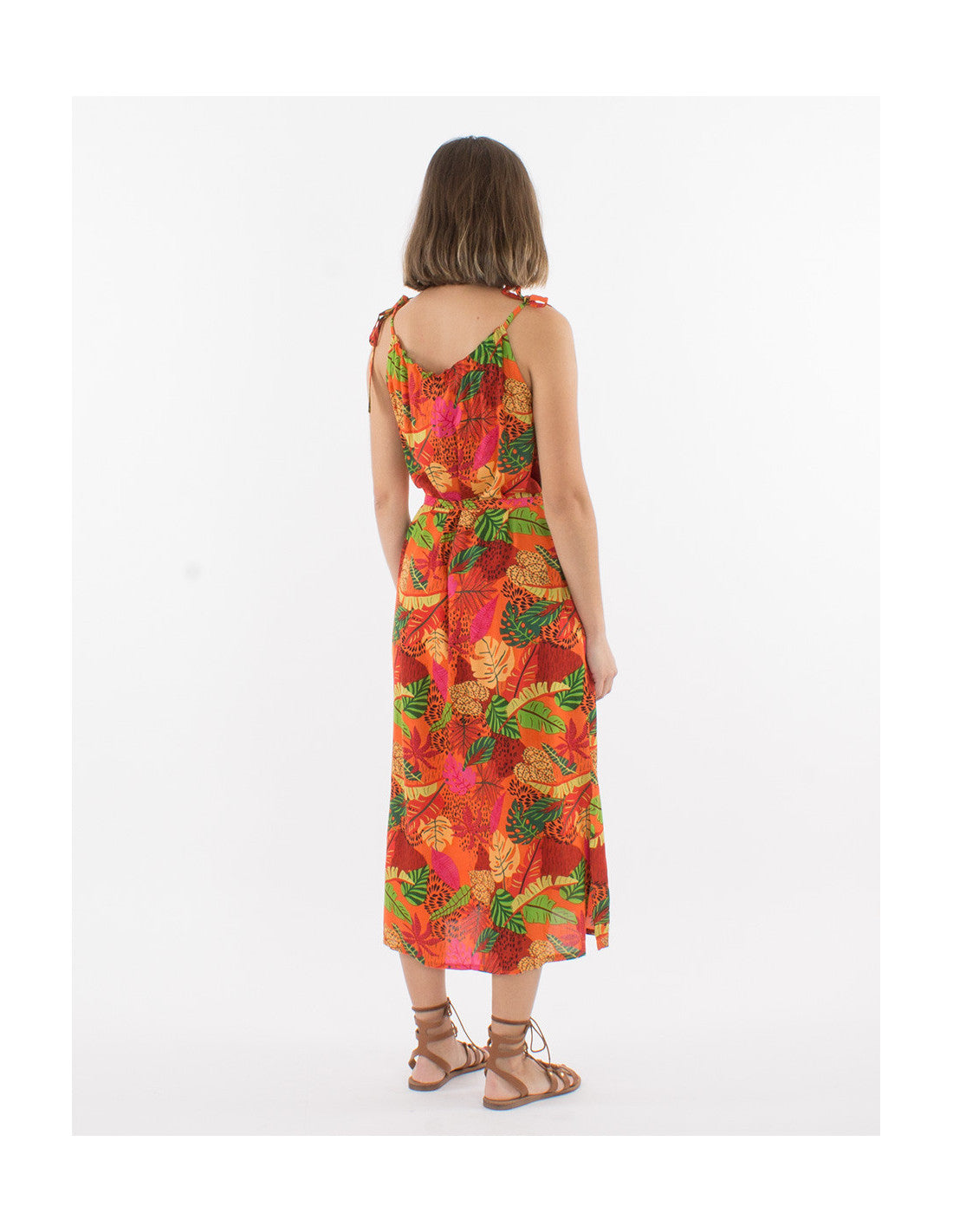 Robe longue d'été fendue motif tropical