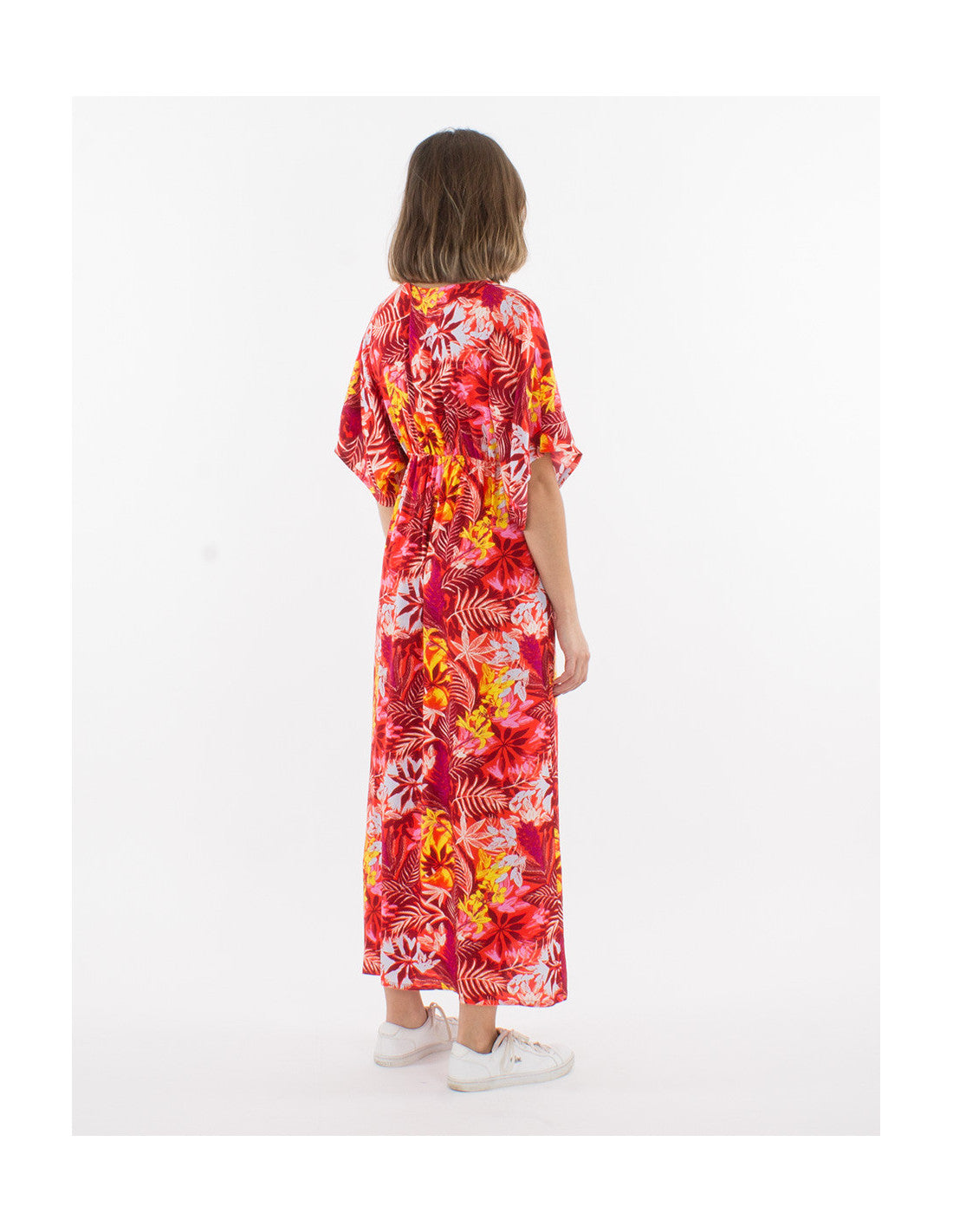 Robe longue kimono cache cœur tropicale