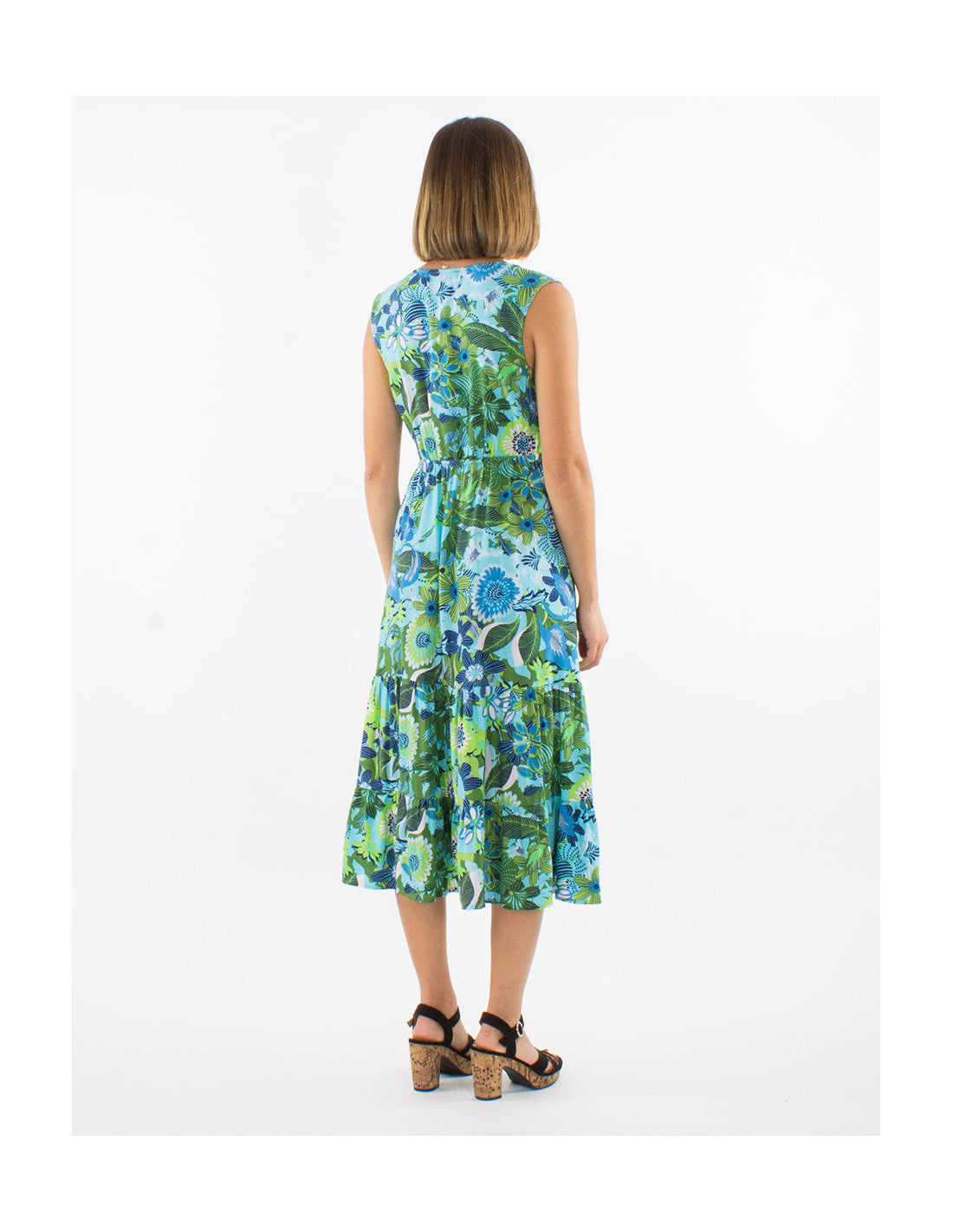 Robe midi boho motifs fleurs colorées