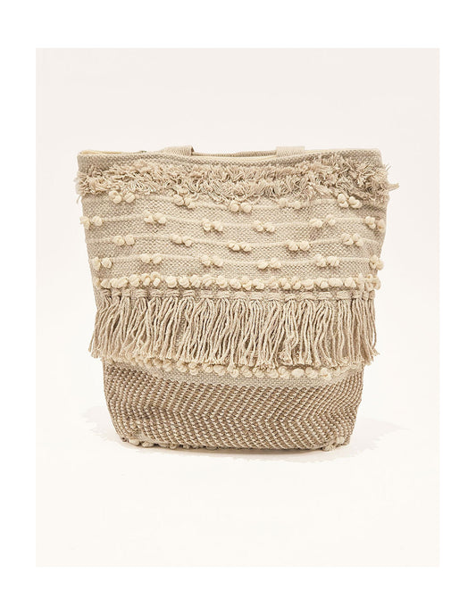 Sac cabas boho avec franges et pompons