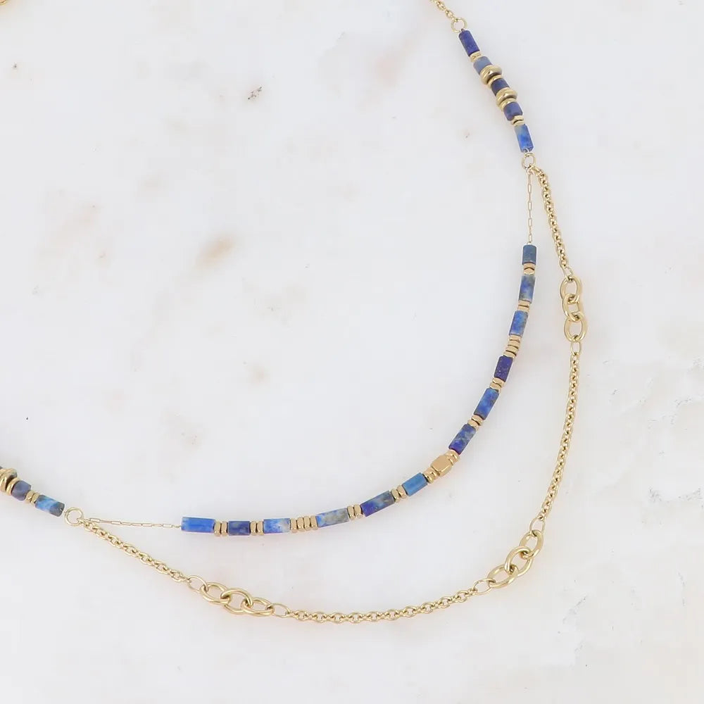 Collier 2 Rangs - Maille Alternée & Pierres Naturelles | Acier Inoxydable