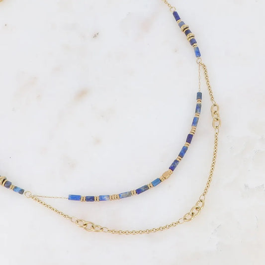 Collier 2 Rangs - Maille Alternée & Pierres Naturelles | Acier Inoxydable