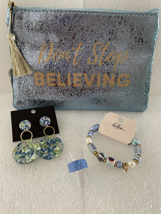 Pochette cadeau Don't stop believing blue