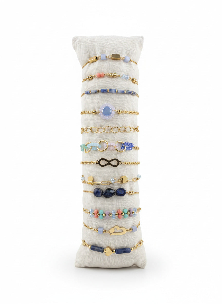 Bracelet en acier inoxydable et pierres bleues